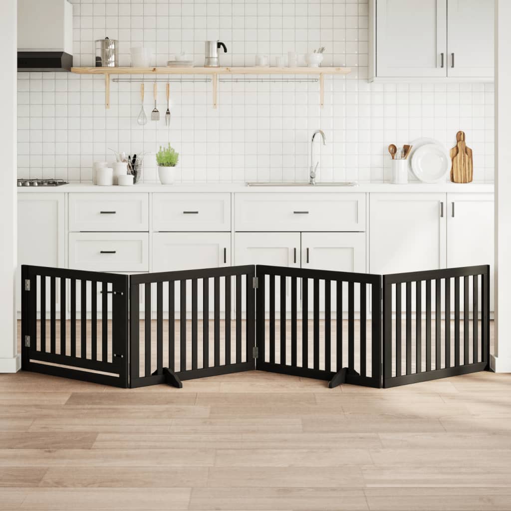 Vidaxx puerta para perros plegable 4 paneles 320 cm madera de álamo negro