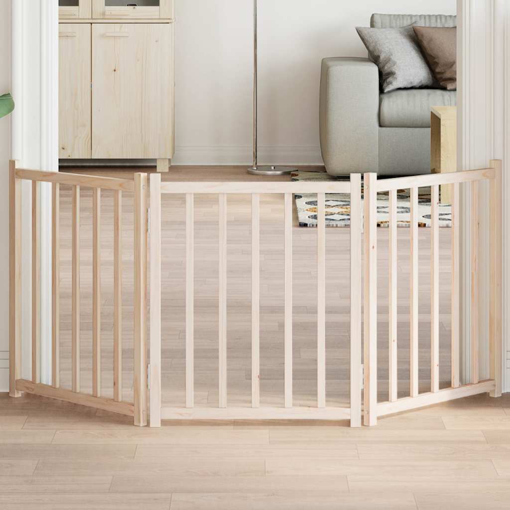 Vidaxl puerta para perros plegable 3 paneles 150 cm madera maciza de pino