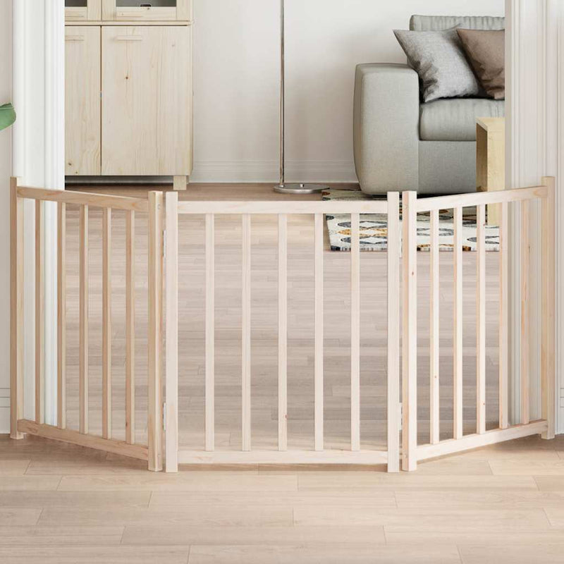 Vidaxl puerta para perros plegable 3 paneles 150 cm madera maciza de pino