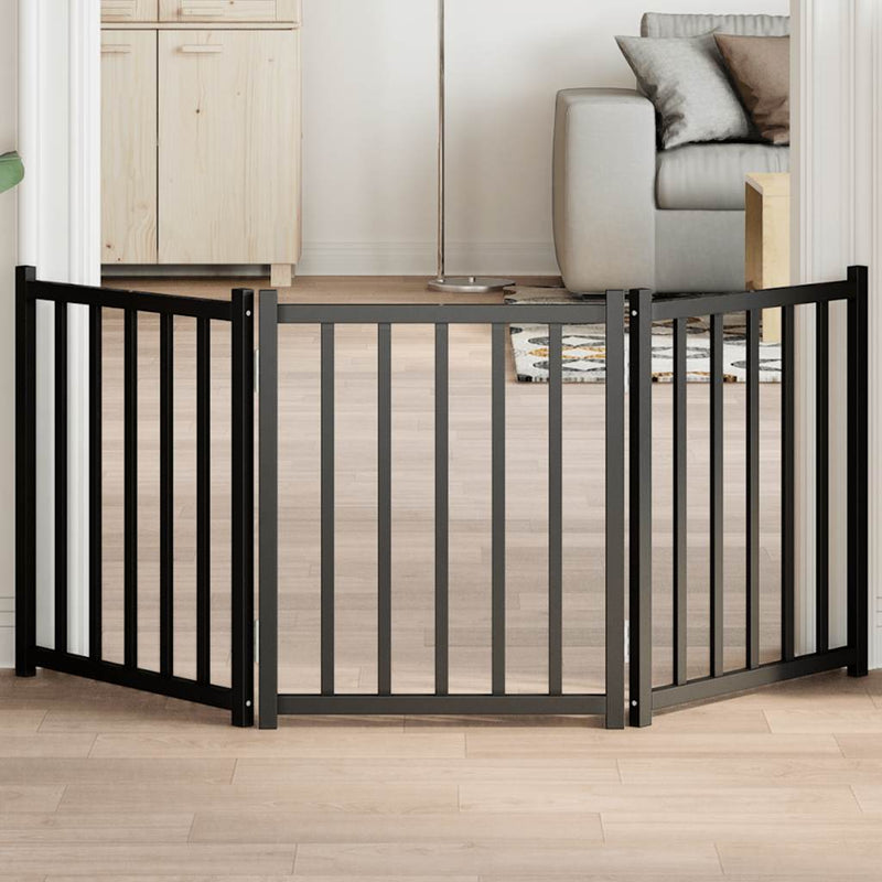 Vidaxl puerta para perros plegable 3 paneles 150 cm madera maciza de pino negro