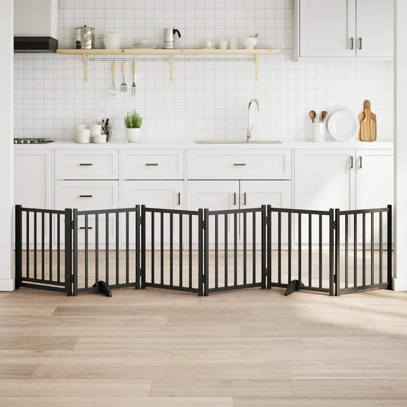 Vidaxl puerta para perros plegable 6 paneles 300 cm madera maciza de pino negro