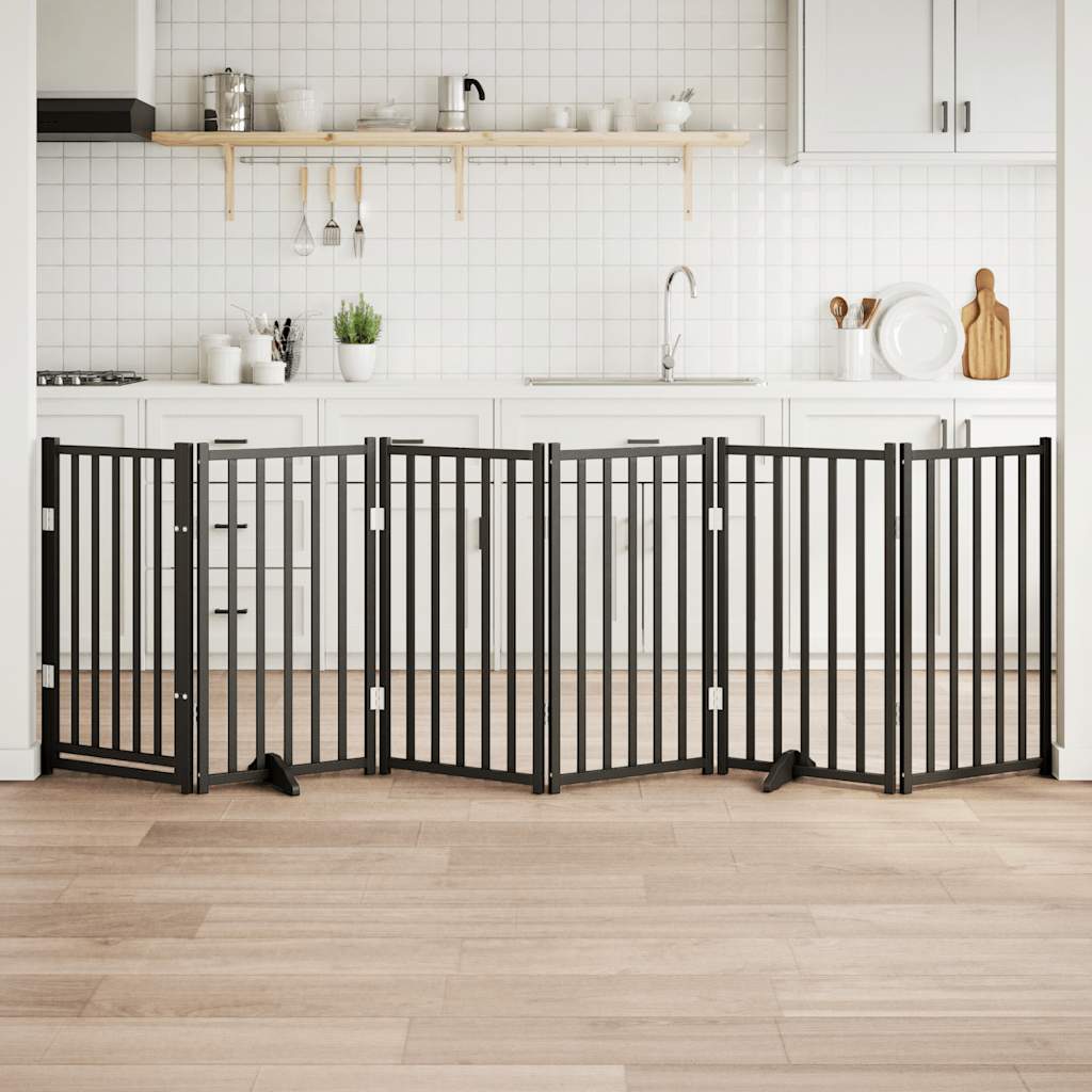 Vidaxl puerta para perros plegable 6 paneles 300 cm madera maciza de pino negro