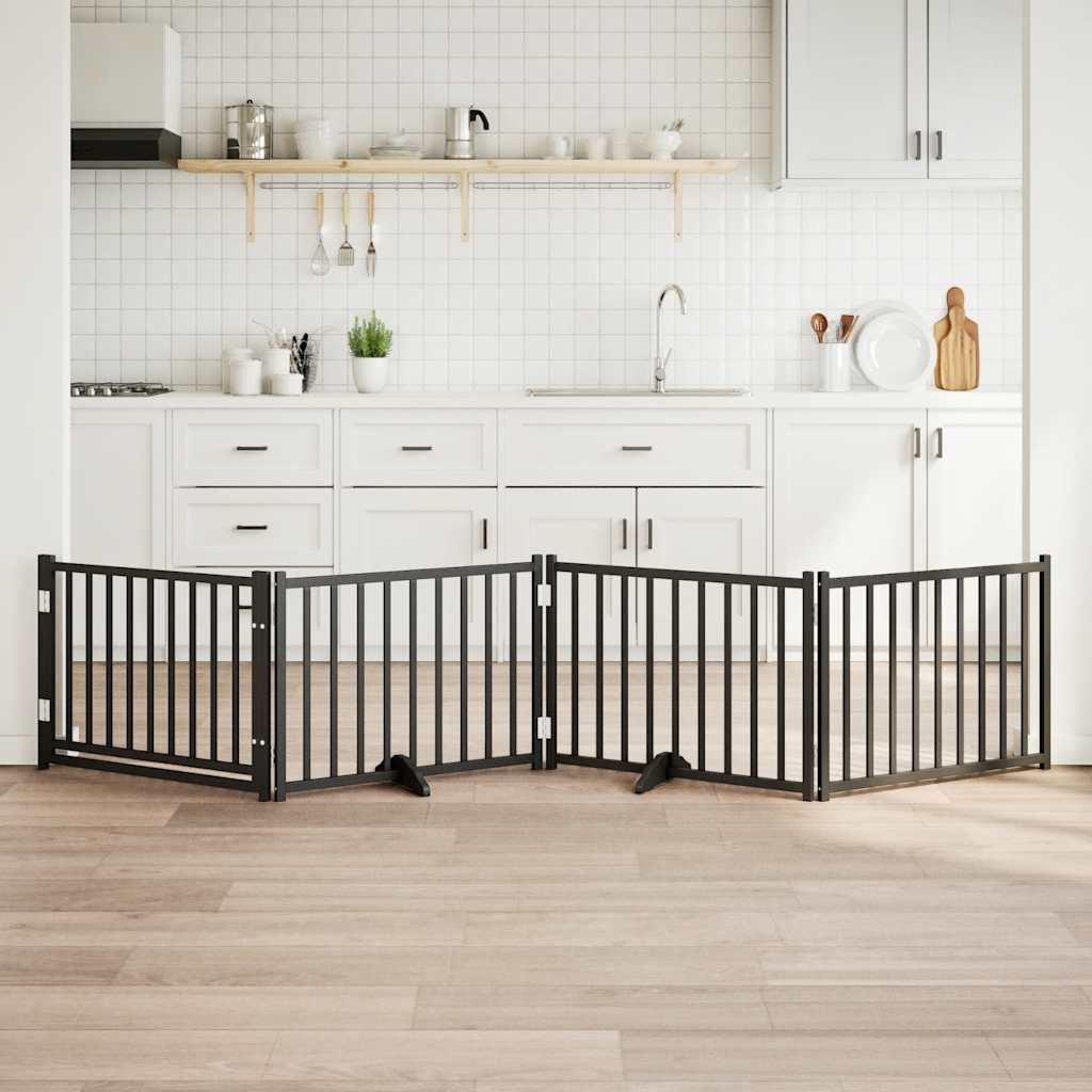 Cancello per cani pieghevole Vidaxl 4 pannelli 320 cm in legno di pino massiccio nero