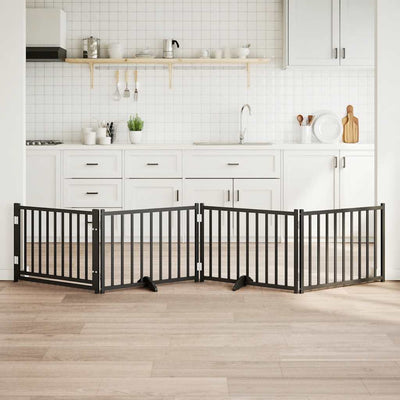 Vidaxl puerta para perros plegable 4 paneles 320 cm madera maciza de pino negro