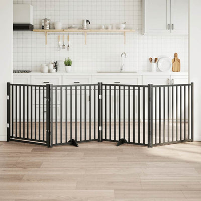 Vidaxl Dog Fence Plegable 4 Paneles de 320 cm de pino sólido Negro