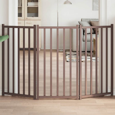 Vidaxl Dog Fence Plegable 3 paneles de 150 cm de roble marrón sólido de pino