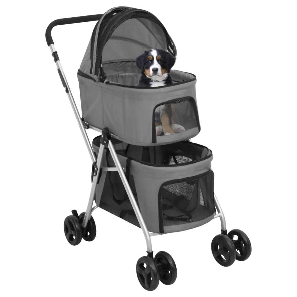 Vidaxl Dog Car pieghevole a 2 strati 83x48x97 cm tessuto oxford grigio