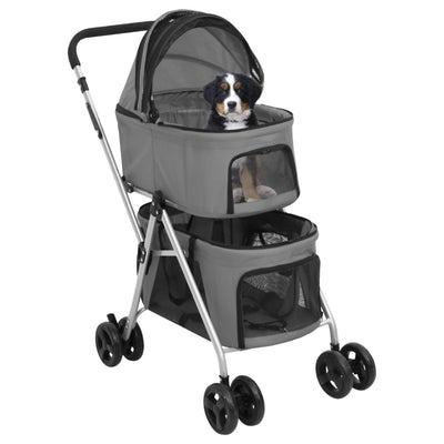 Vidaxl Dog Car de 2 capas plegable 83x48x97 CM Oxford Fabric Gray