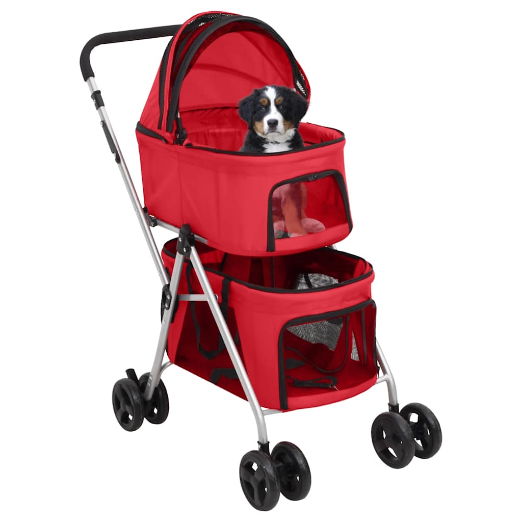 Vidaxl Dog Car de 2 capas plegable 83x48x97 CM Oxford Fabric Red