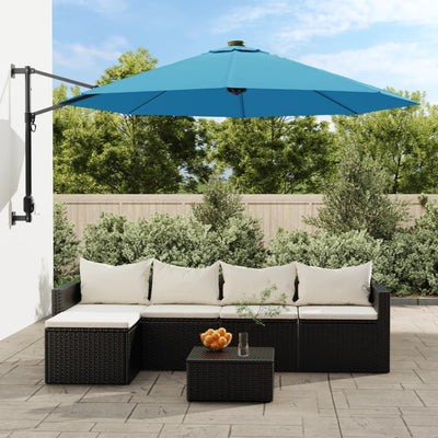 Vidaxl Wall Parasol con LED 290 cm Blu di mare
