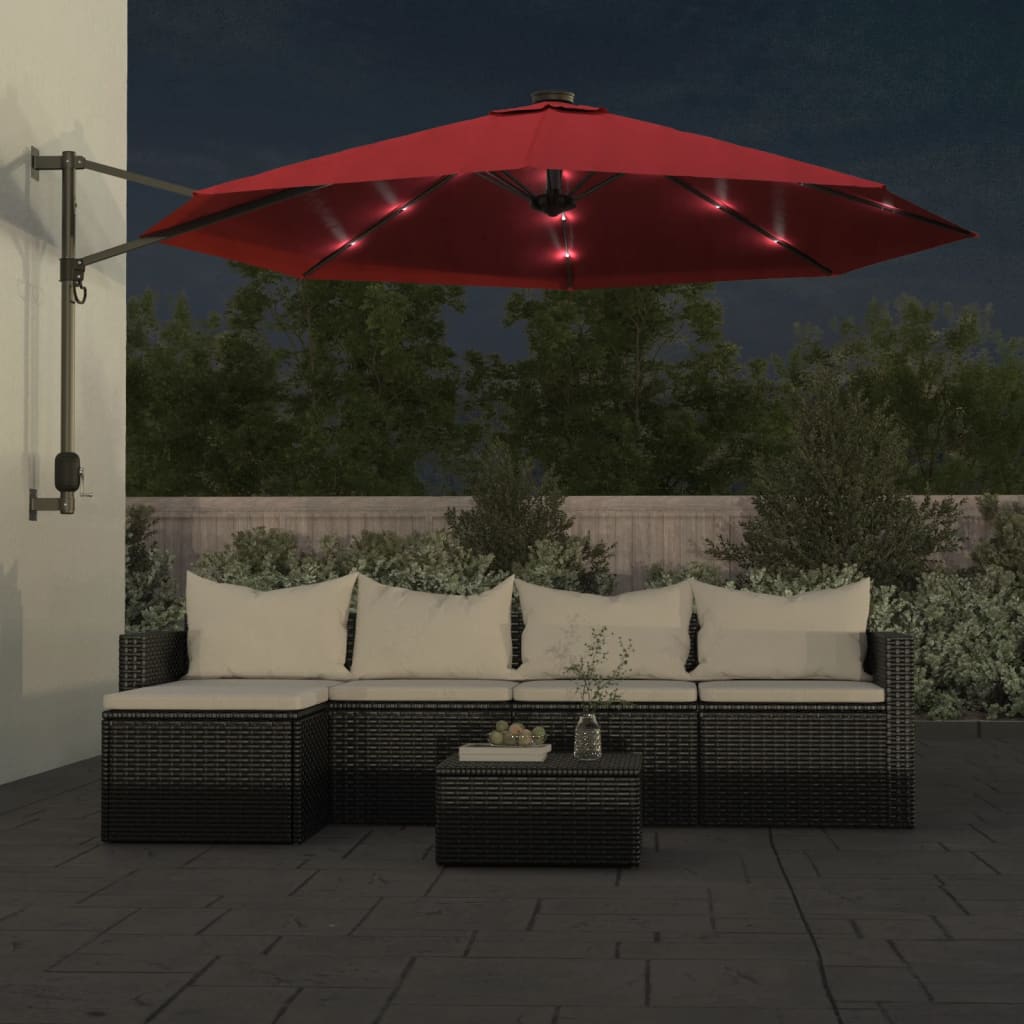 Vidaxl Wall Parasol con LED 290 cm rosso vivo
