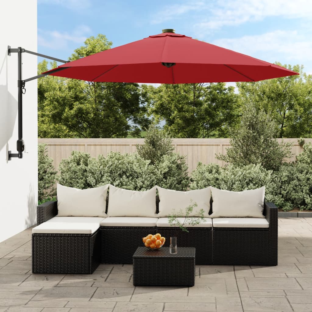 Vidaxl Wall Parasol con LED 290 cm rosso vivo