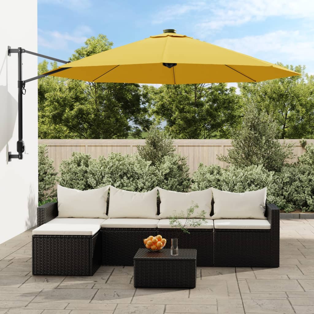 Ombrellone da parete VidaXL con LED 290 cm giallo