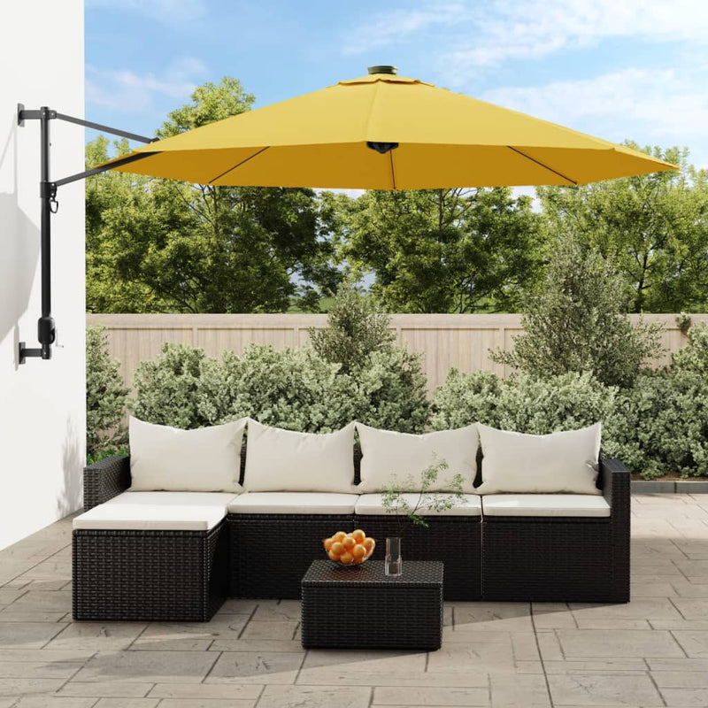 Ombrellone da parete VidaXL con LED 290 cm giallo