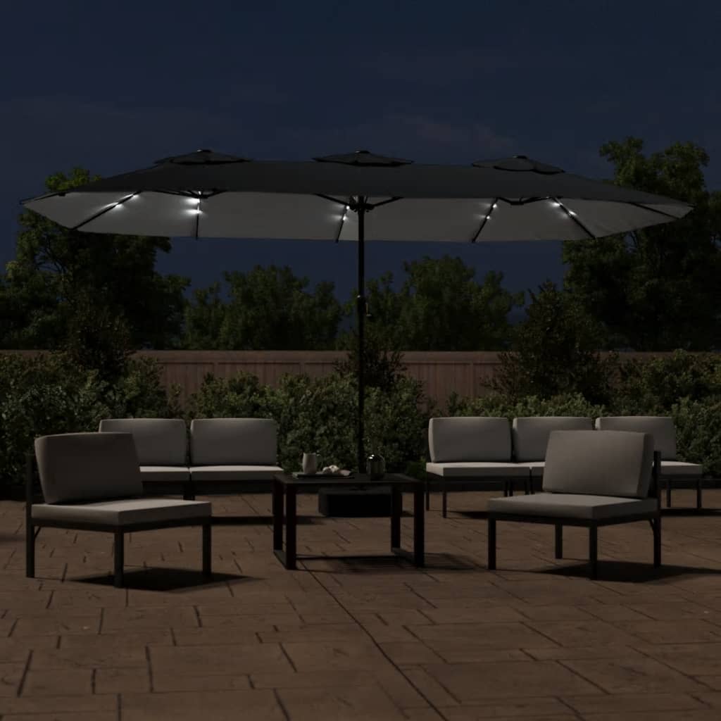Vidaxl Parasol Techo doble con LED 449x245 cm negro
