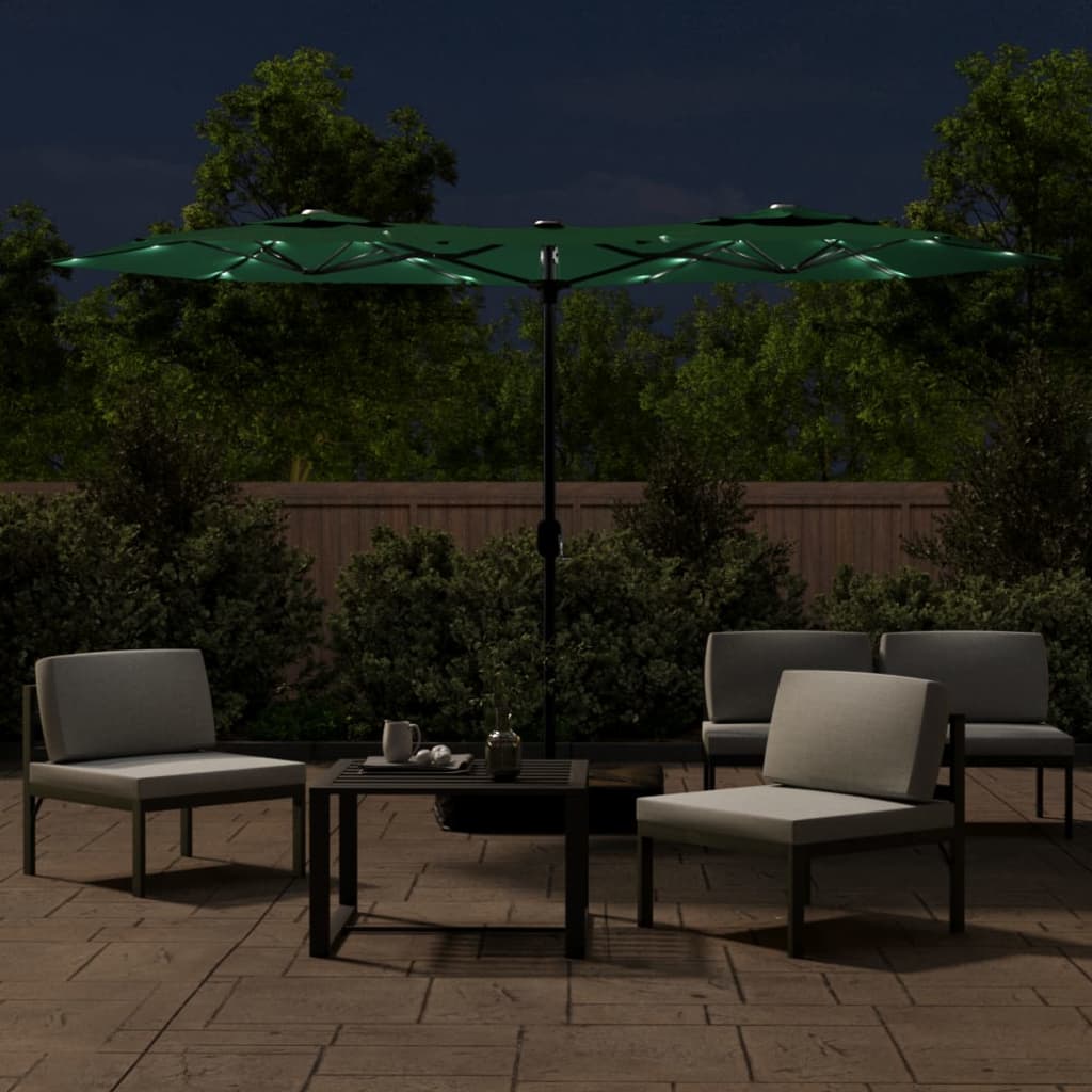 Vidaxl Parasol Double con LED 316x240 cm verde