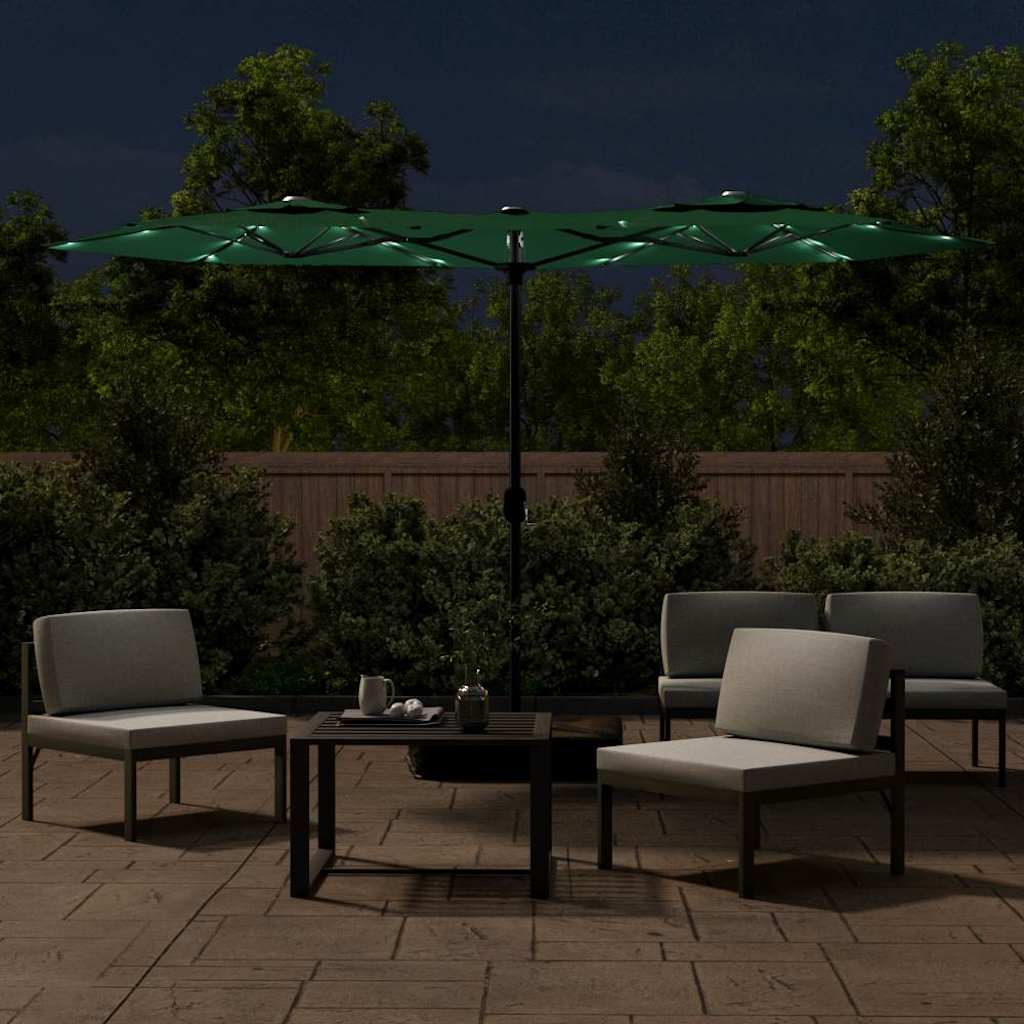Vidaxl Parasol Double con LED 316x240 cm verde