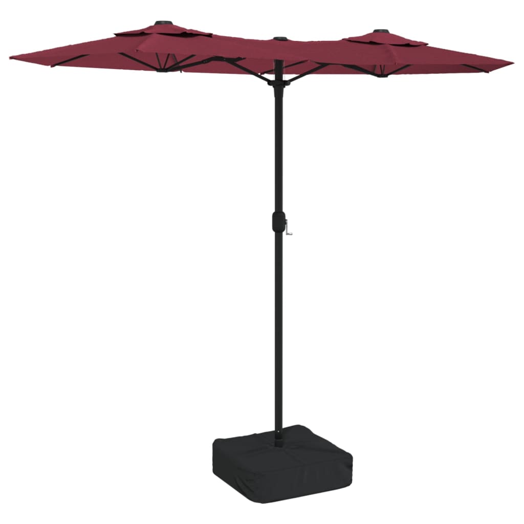 Vidaxl Parasol Techo doble con LED 316x240 cm Burdeos rojo