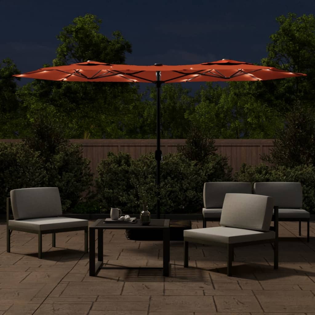 Vidaxl Parasol Doppio tetto con LED 316x240 cm Terracotta -Colored
