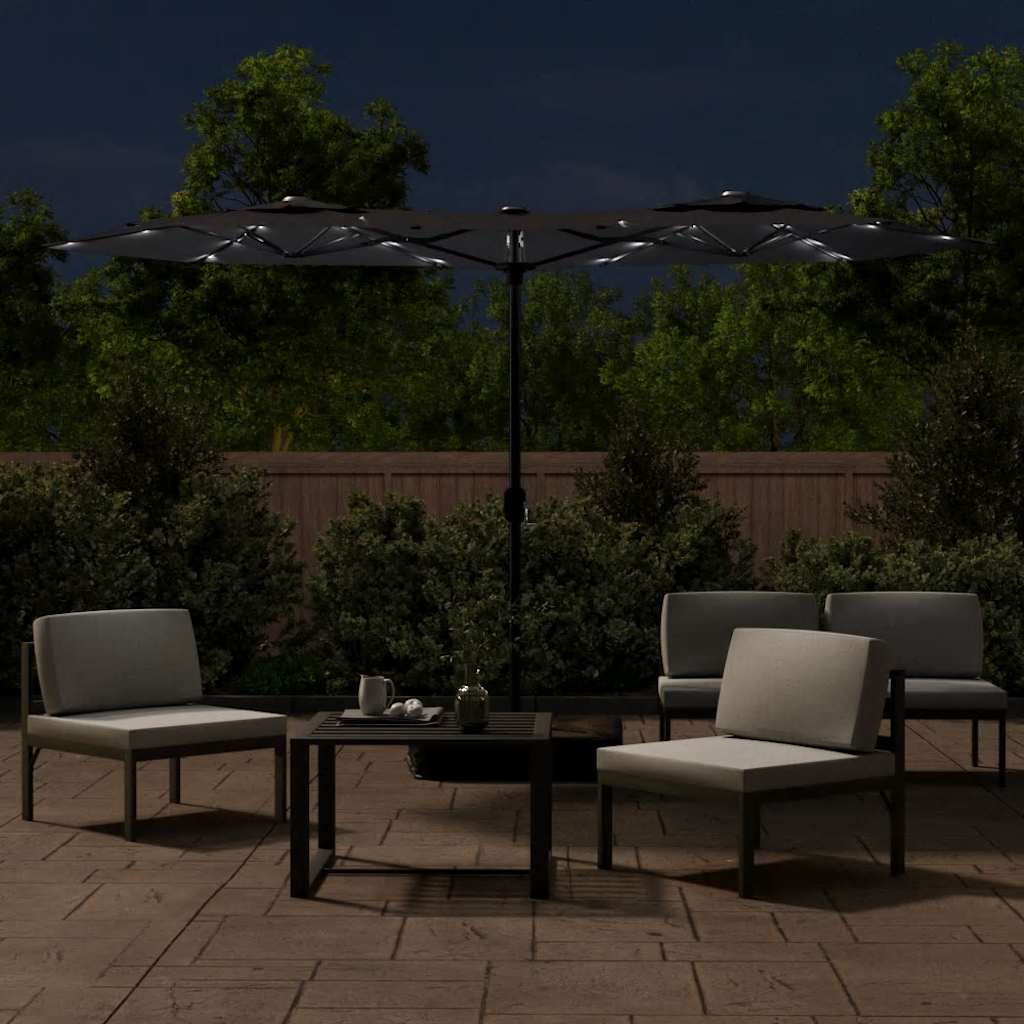Vidaxl Parasol Techo doble con LED 316x240 cm Negro