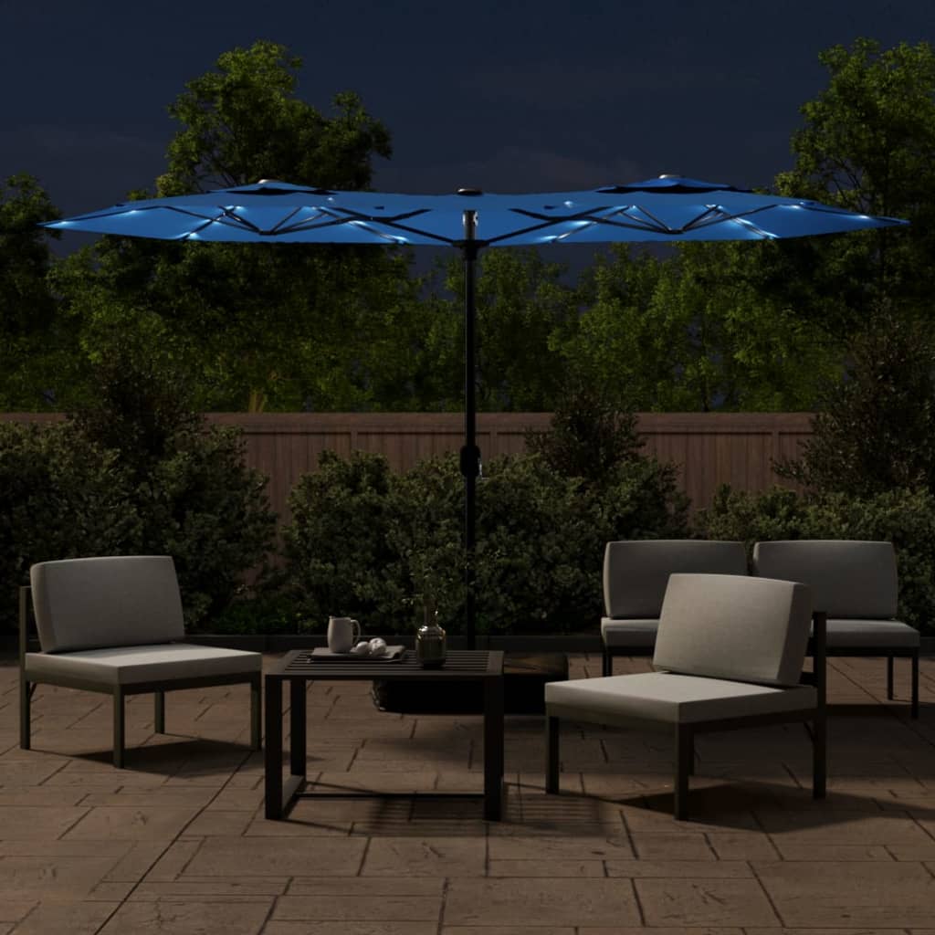 Vidaxl Parasol Doppio tetto con LED 316x240 cm Blu Azure