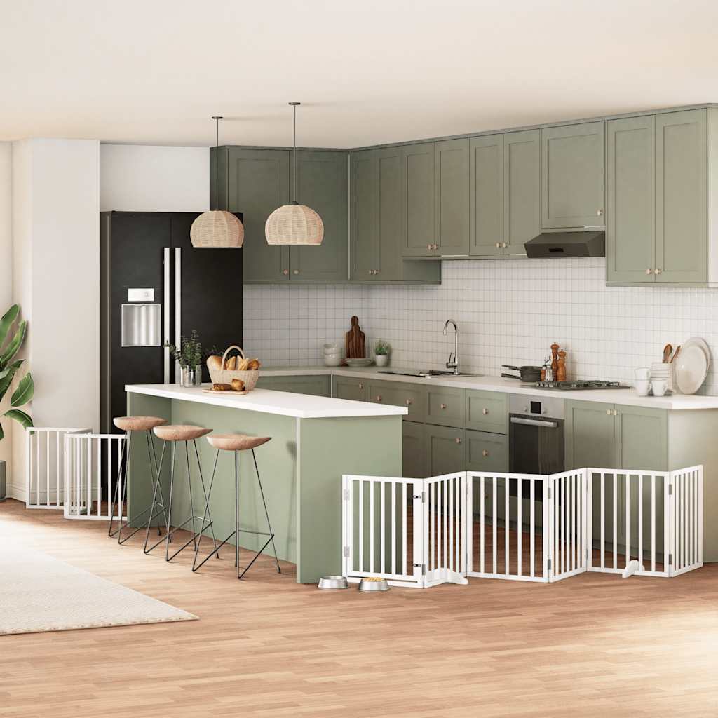 Vidaxx puerta para perros plegable con puerta 9 paneles 450 cm madera de álamo blanco