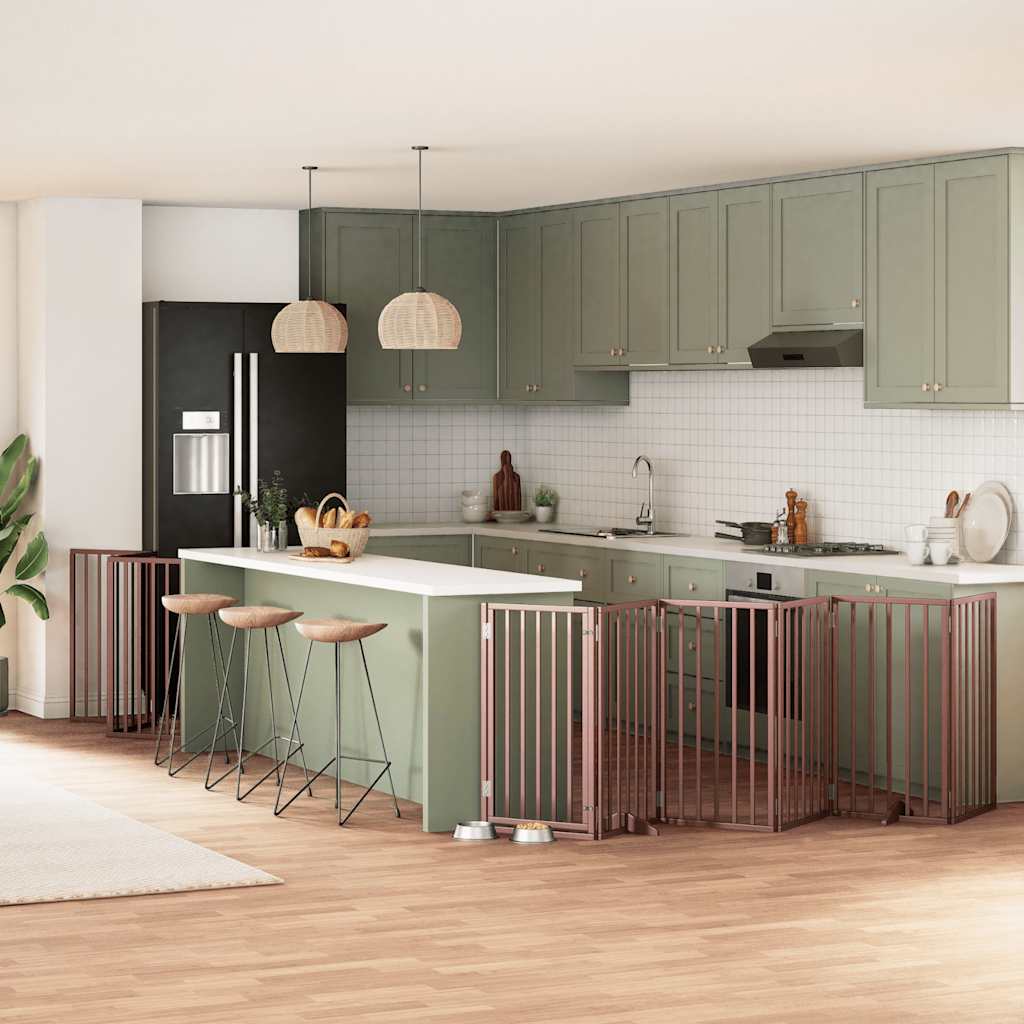 Vidaxl puerta para perros plegable 12 paneles 600 cm madera de álamo marrón