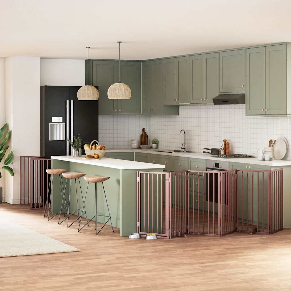 Vidaxl puerta para perros plegable 15 paneles 750 cm madera de álamo marrón