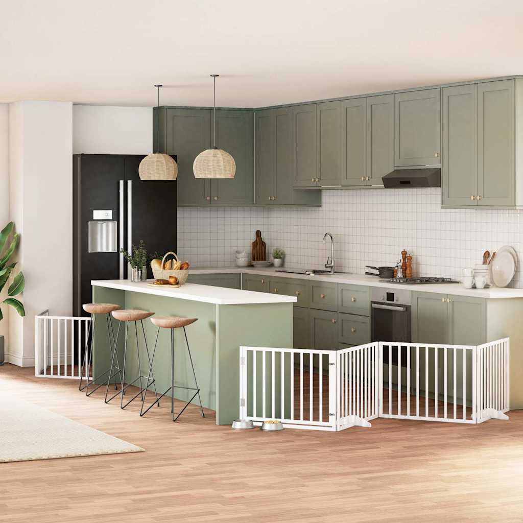 Vidaxx puerta para perros plegable con puerta 8 paneles 640 cm madera de álamo blanco