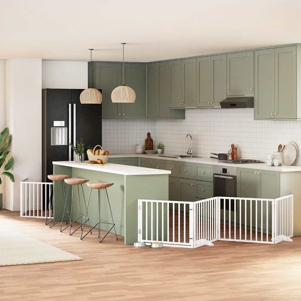 Vidaxx puerta para perros plegable con puerta 12 paneles 960cm madera de álamo blanco