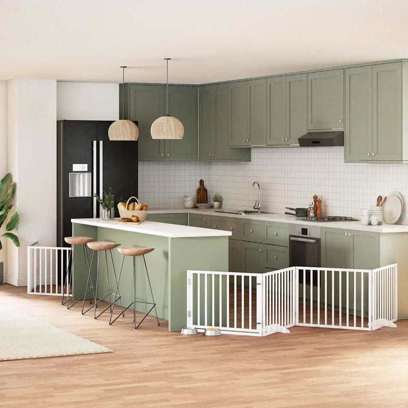 Vidaxx puerta para perros plegable con puerta 12 paneles 960cm madera de álamo blanco