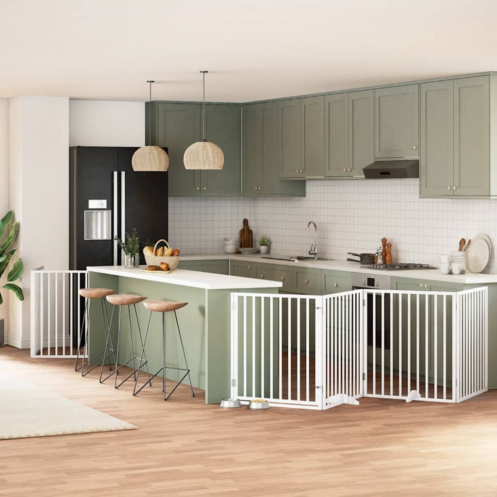 Vidaxx puerta para perros plegable con puerta 8 paneles 640 cm madera de álamo blanco