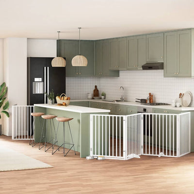 Vidaxx puerta para perros plegable con puerta 8 paneles 640 cm madera de álamo blanco
