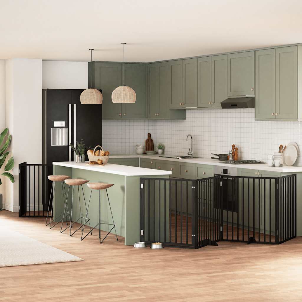 Vidaxl puerta para perros plegable 10 paneles 800 cm madera de álamo negro