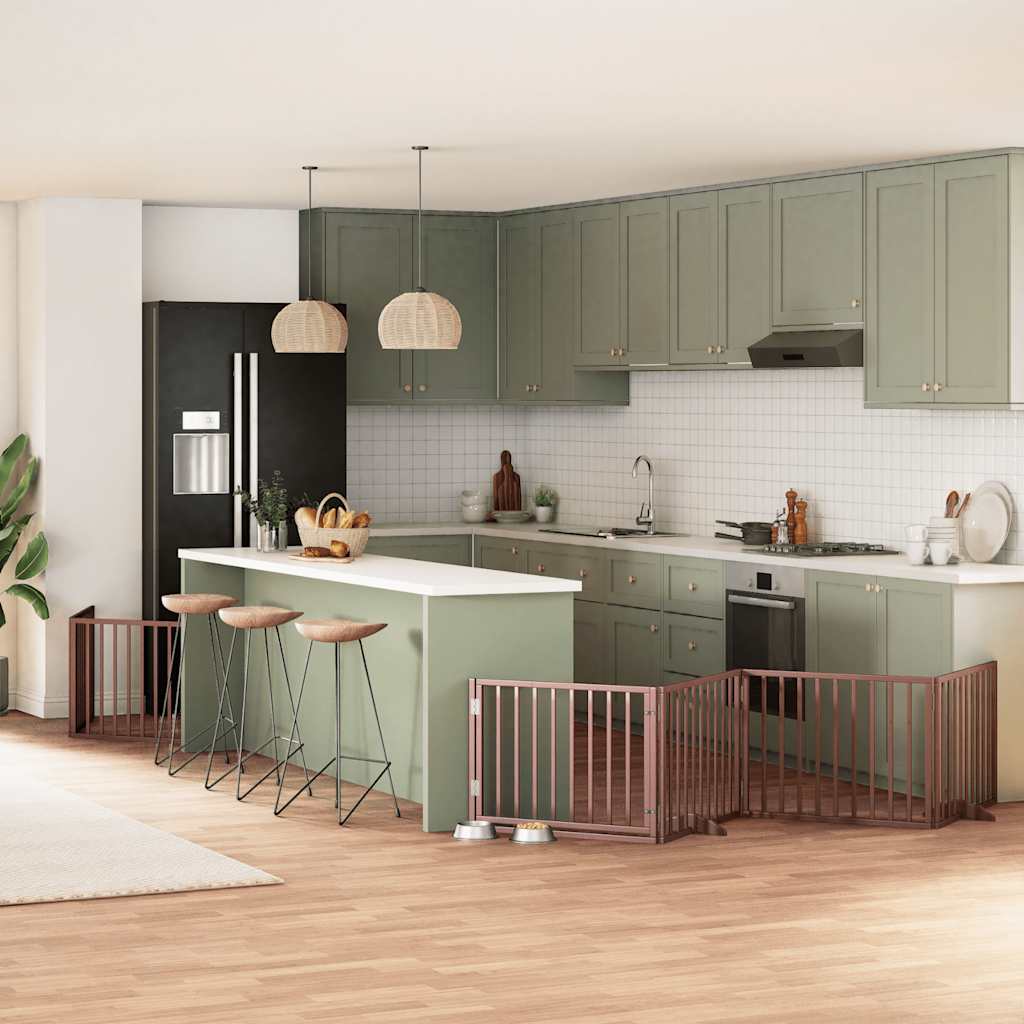 Cancello per cani pieghevole Vidaxl 6 pannelli 480 cm in legno di pioppo marrone