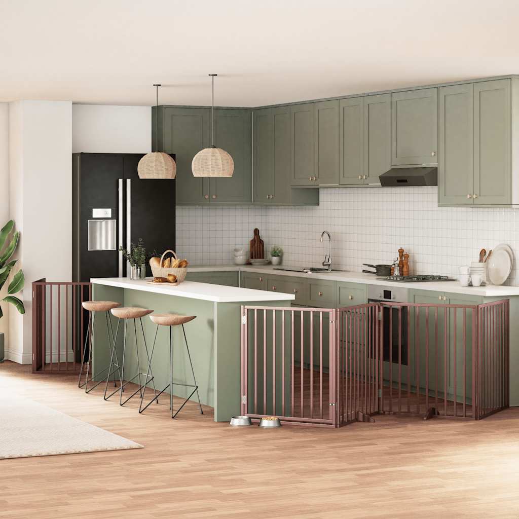 Vidaxl puerta para perros plegable 10 paneles 800 cm madera de álamo marrón
