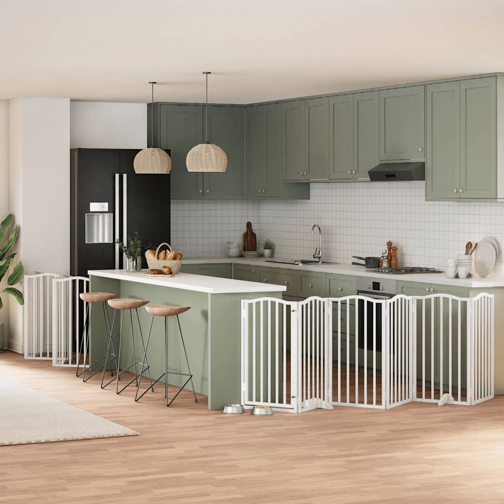 Cancello per cani pieghevole Vidaxx con porta 15 pannelli 750 cm in legno di pioppo bianco