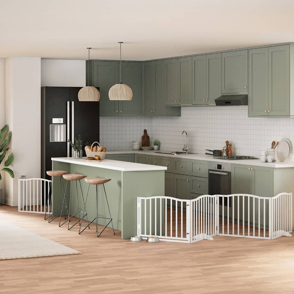 Vidaxx puerta para perros plegable con puerta 6 paneles 480 cm madera de álamo blanco