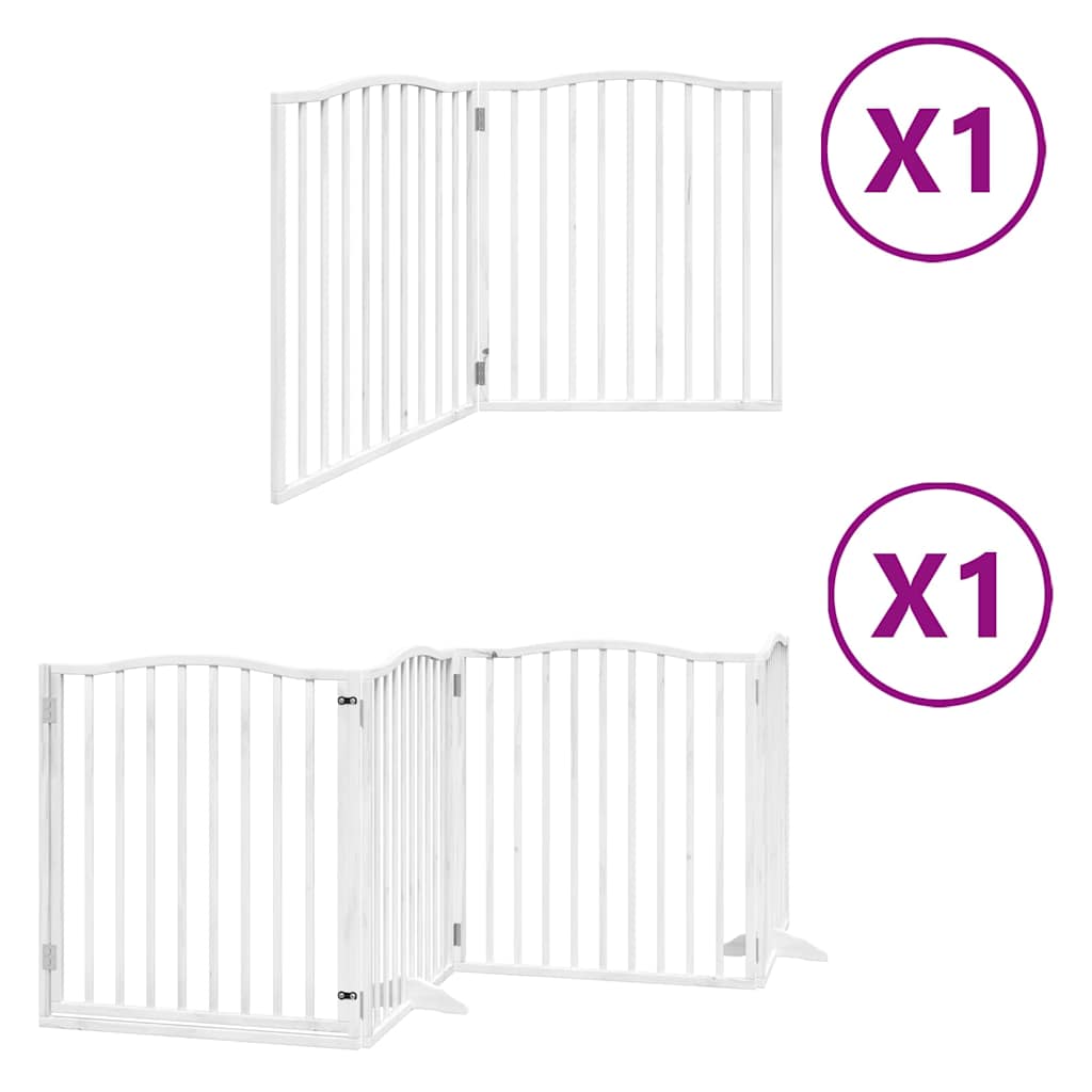 Cancello per cani pieghevole Vidaxx con porta 6 pannelli 480 cm in legno di pioppo bianco