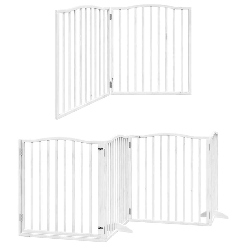Cancello per cani pieghevole Vidaxx con porta 6 pannelli 480 cm in legno di pioppo bianco