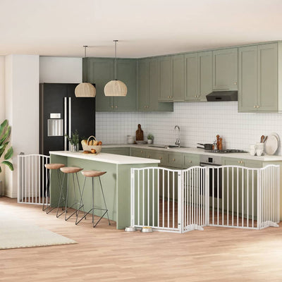 Vidaxx puerta para perros plegable con puerta 6 paneles 480 cm madera de álamo blanco