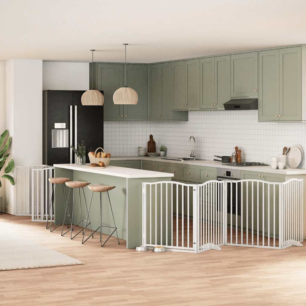 Vidaxx puerta para perros plegable con puerta 12 paneles 960cm madera de álamo blanco