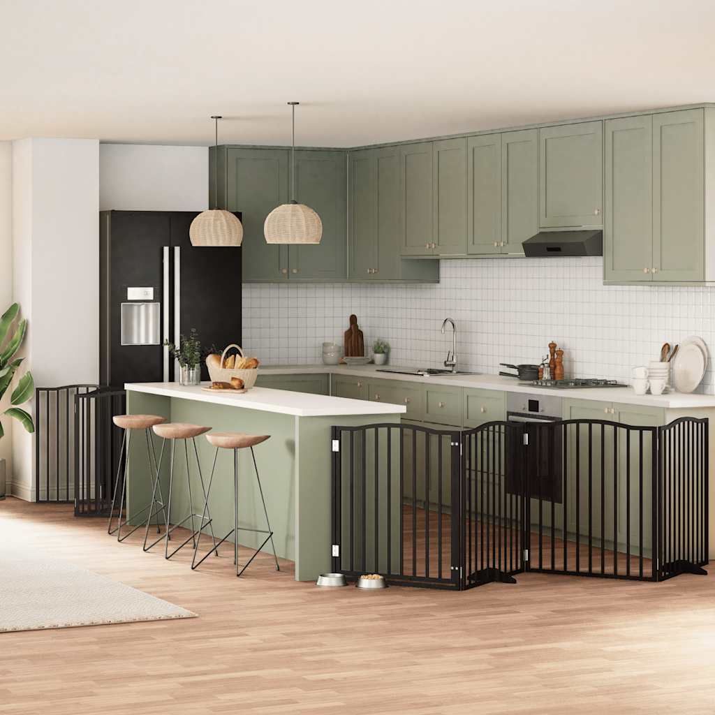 Vidaxl puerta para perros plegable 10 paneles 800 cm madera de álamo negro