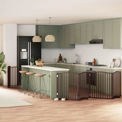 Cancello per cani pieghevole Vidaxx 8 pannelli 640 cm in legno di pioppo marrone