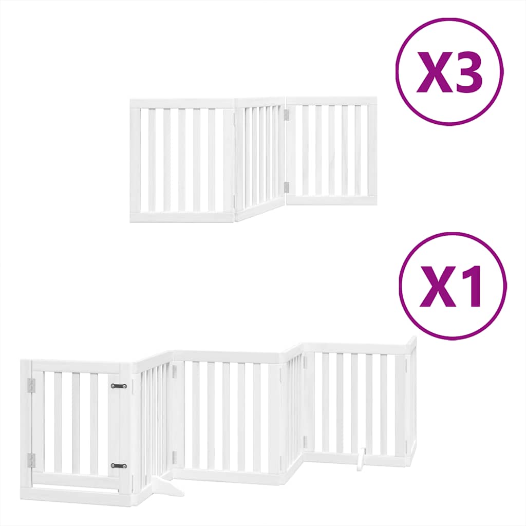 Cancello per cani pieghevole Vidaxx con porta 15 pannelli 750 cm in legno di pioppo bianco