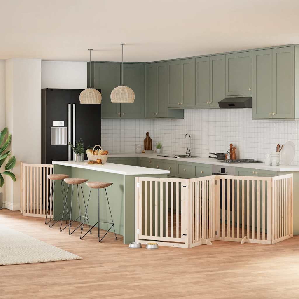 Vidaxx puerta para perros plegable con puerta 6 paneles 480 cm madera de álamo
