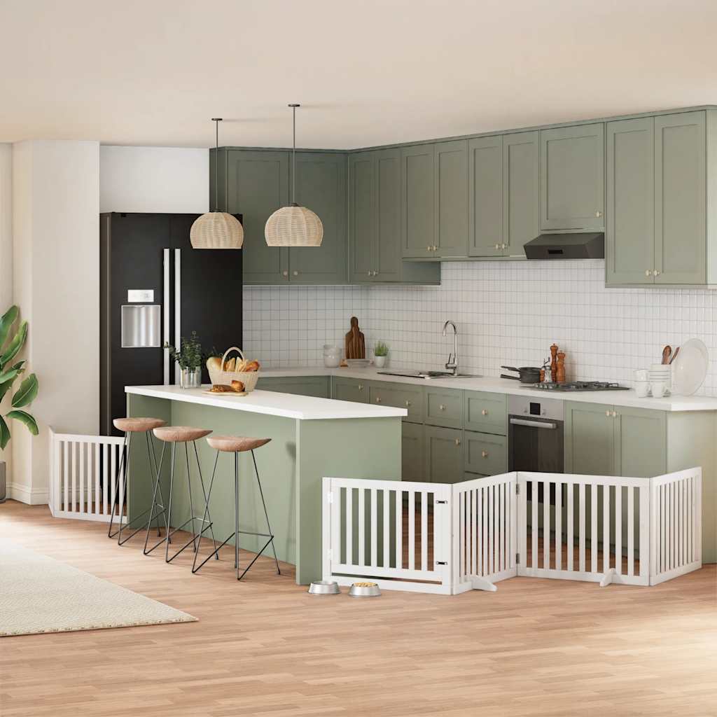 Vidaxx puerta para perros plegable con puerta 8 paneles 640 cm madera de álamo blanco