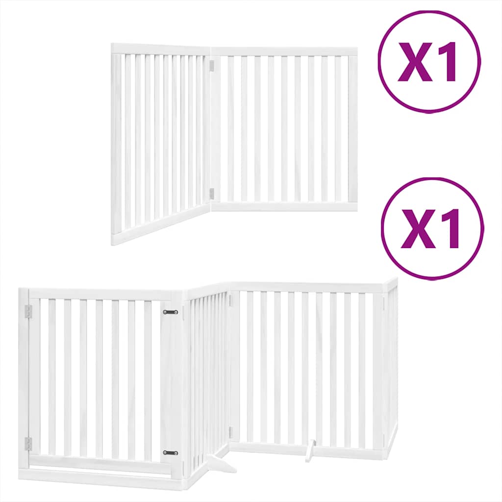 Cancello per cani pieghevole Vidaxx con porta 6 pannelli 480 cm in legno di pioppo bianco
