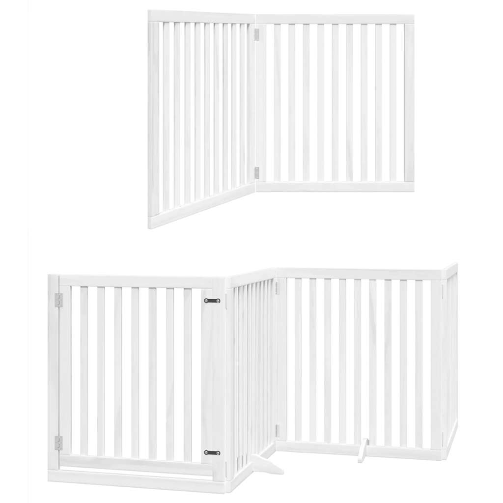 Cancello per cani pieghevole Vidaxx con porta 6 pannelli 480 cm in legno di pioppo bianco