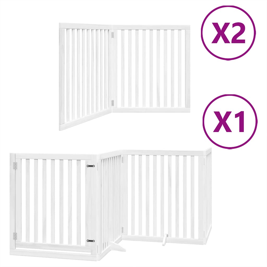Cancello per cani pieghevole Vidaxx con porta 8 pannelli 640 cm in legno di pioppo bianco
